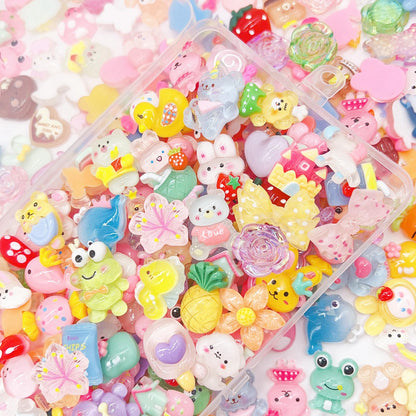 JINDUODUO 120 Pcs Flatback Resin Slime Charms, Bulk Kawaii Assorted Cute Charms Ornaments for Phone Junk Cases, Scrapbooking, DIY Crafts