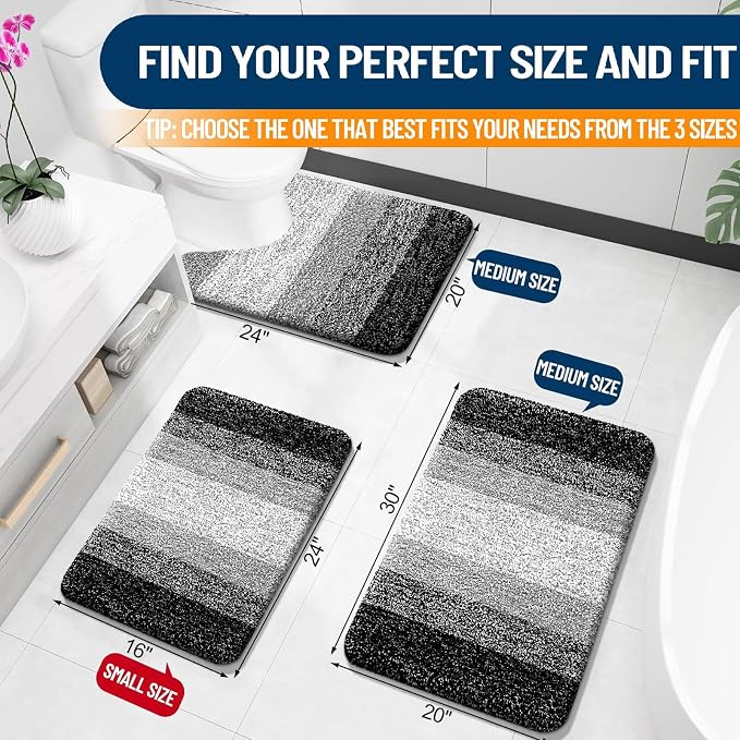 OLANLY Small Bathroom Rugs Mat 24x16, Extra Soft Absorbent Microfiber Bath Rugs, Rubber Backing, Quick Dry, Machine Washable Bath Mats for Bathroom Floor, Tub and Shower, Home Decor Accessories, Black