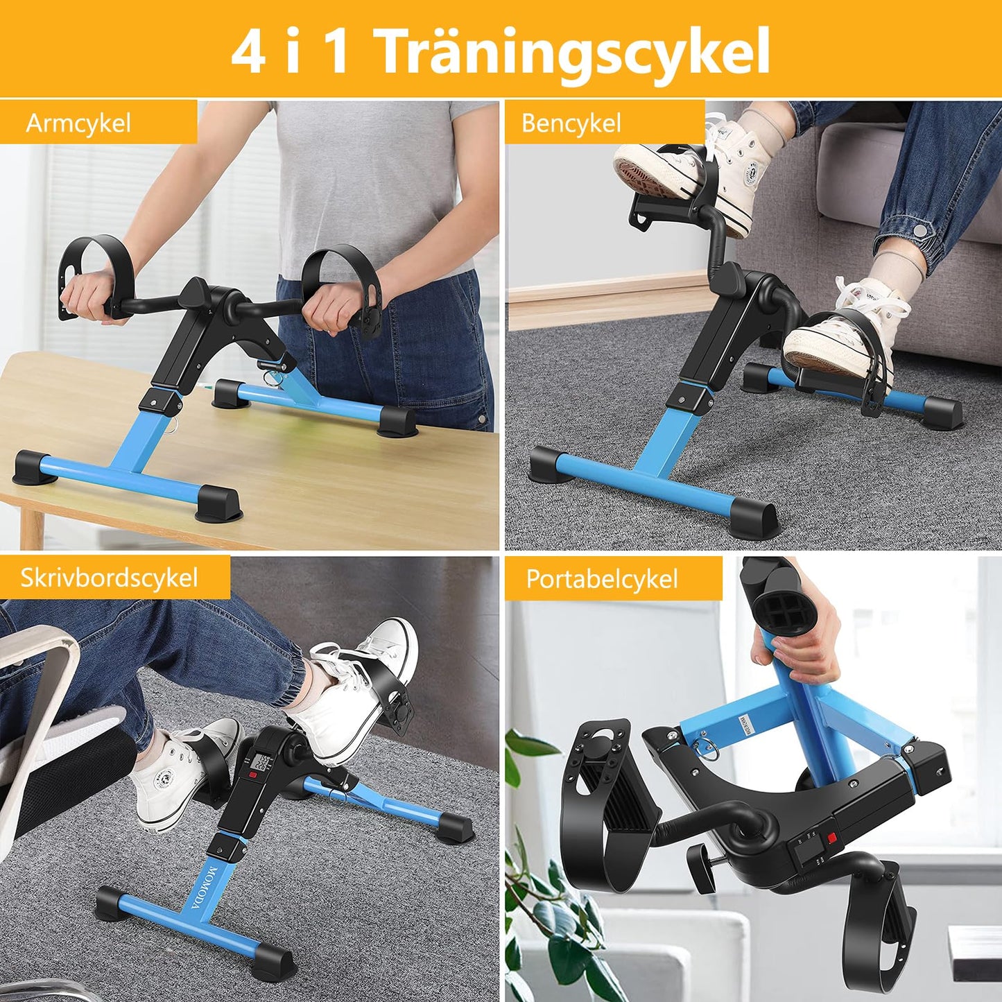 Pedal Exerciser Leg and Arm Exercise Bike with LCD Monitor Foldable (black/blue)