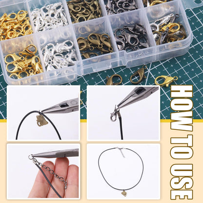 Mardatt 152Pcs 4 Sizes Mixed Color Lobster Claw Clasps Kit - 12mm, 14mm, 16mm, 18mm for DIY Bracelet & Necklace (Silver, Gold, Gun Black, Bronze)
