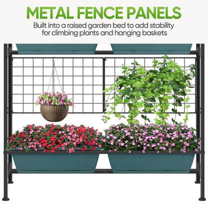 CADUKE Raised Planter Box with Legs, 32" Elevated Vegetable Garden Beds, Raised Garden Bed with Drainage Holes & Trellis, Herb Garden Planter Outdoor for Vegetables, Balcony, Patio, Green