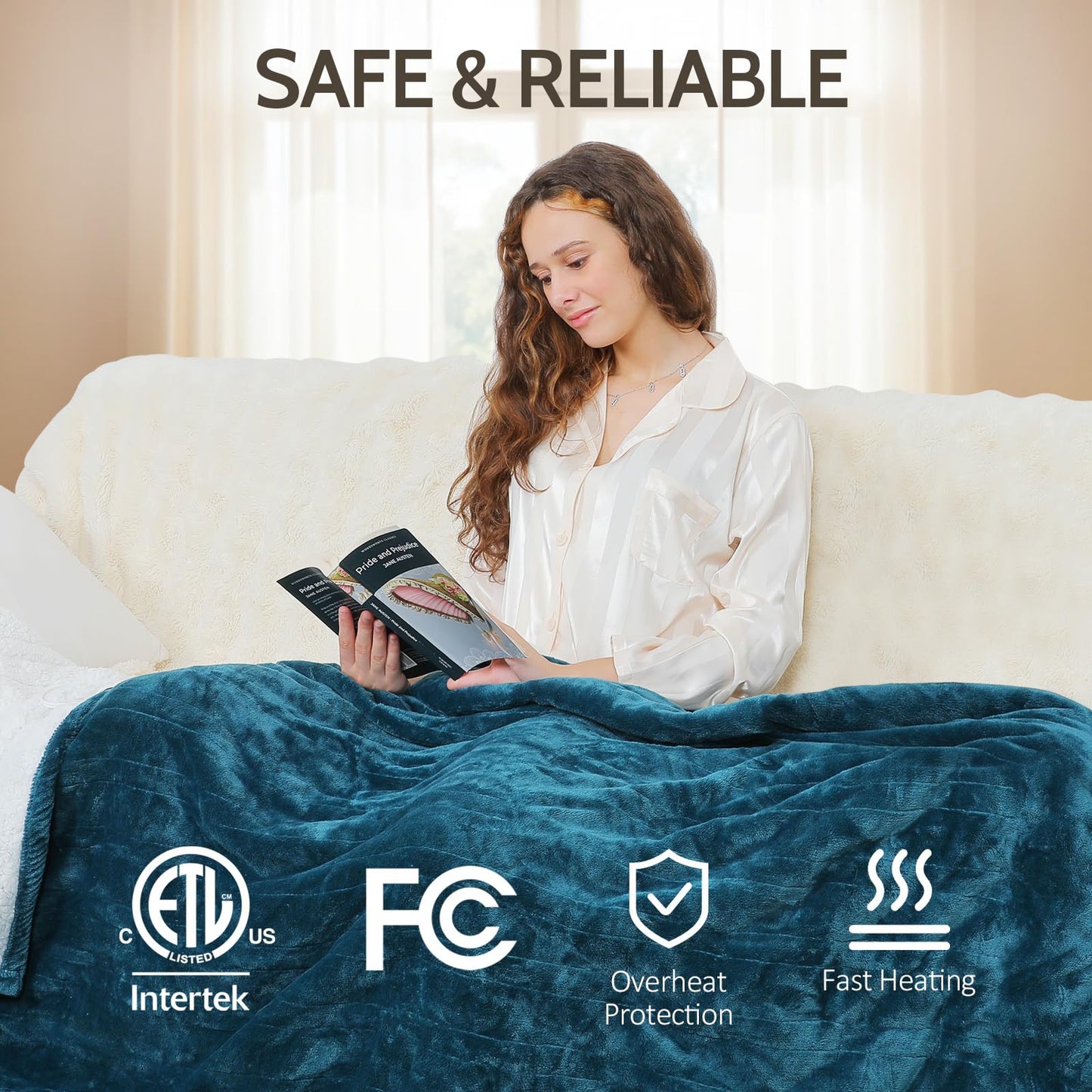 HOW'S MY HOUSE Heated Blanket Throw 50" x 60", Electric Blanket with 12 Time Settings & 6 Heating Levels, Over-Heat Protection, Flannel Sherpa Super Cozy with ETL Certification, Gray