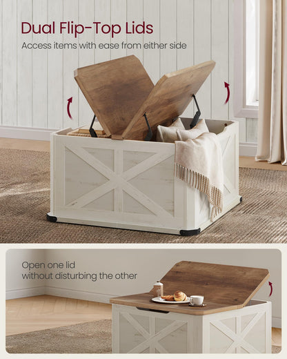 VASAGLE LIRY Collection - Farmhouse Coffee Table with Storage, Square Coffee Table for Living Room, Center Table with Flip-Top Lids, Honey Brown and Rustic White ULCT232W73