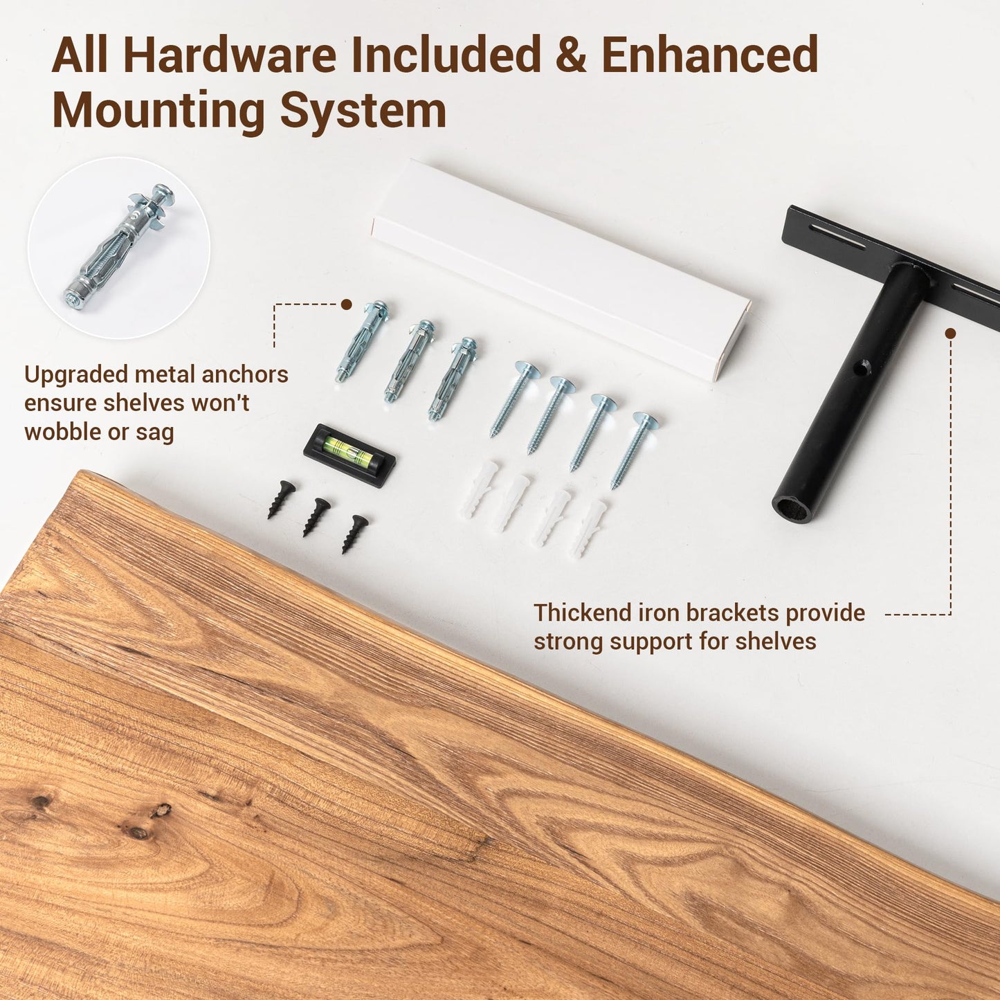 fuqing Live Edge Floating Shelves for Wall 55 Inch - Solid Elm Wood Floating Shelves Wall Mounted - 9 Inch Deep Rustic Natural Wooden Wall Shelves with Heavy Duty Brackets and Anchors