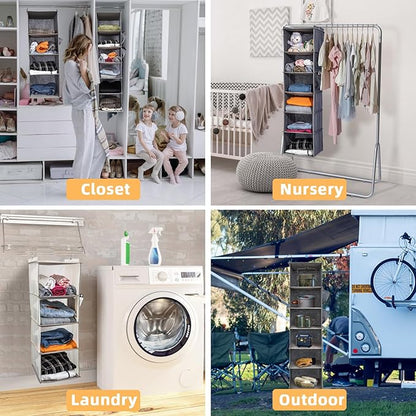 6-Shelf Hanging Closet Organizer and Storage, Collapsible Hanging Shelves