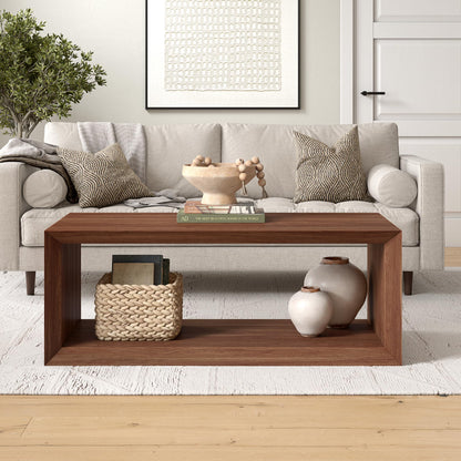 Henn&Hart 48" Rectangular Wood Coffee Table with Open Storage Shelf for Living Room, Family Room, or Office, Medium Walnut