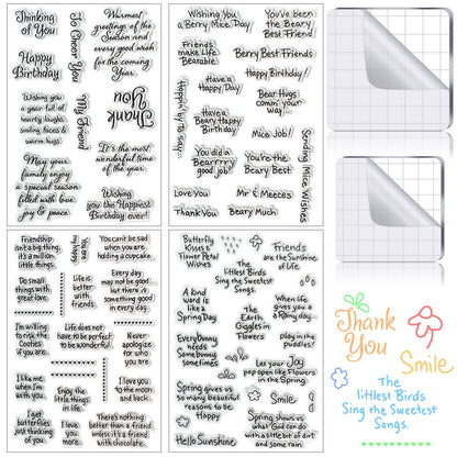 Chinco 4 Sheet Sentiments Rubber Clear Stamps Set for Card Making and DIY Scrapbooking Journaling 2 Acrylic Stamp Blocks with Grid Lines for Valentine Birthday Wedding Wife Husband Anniversary Card