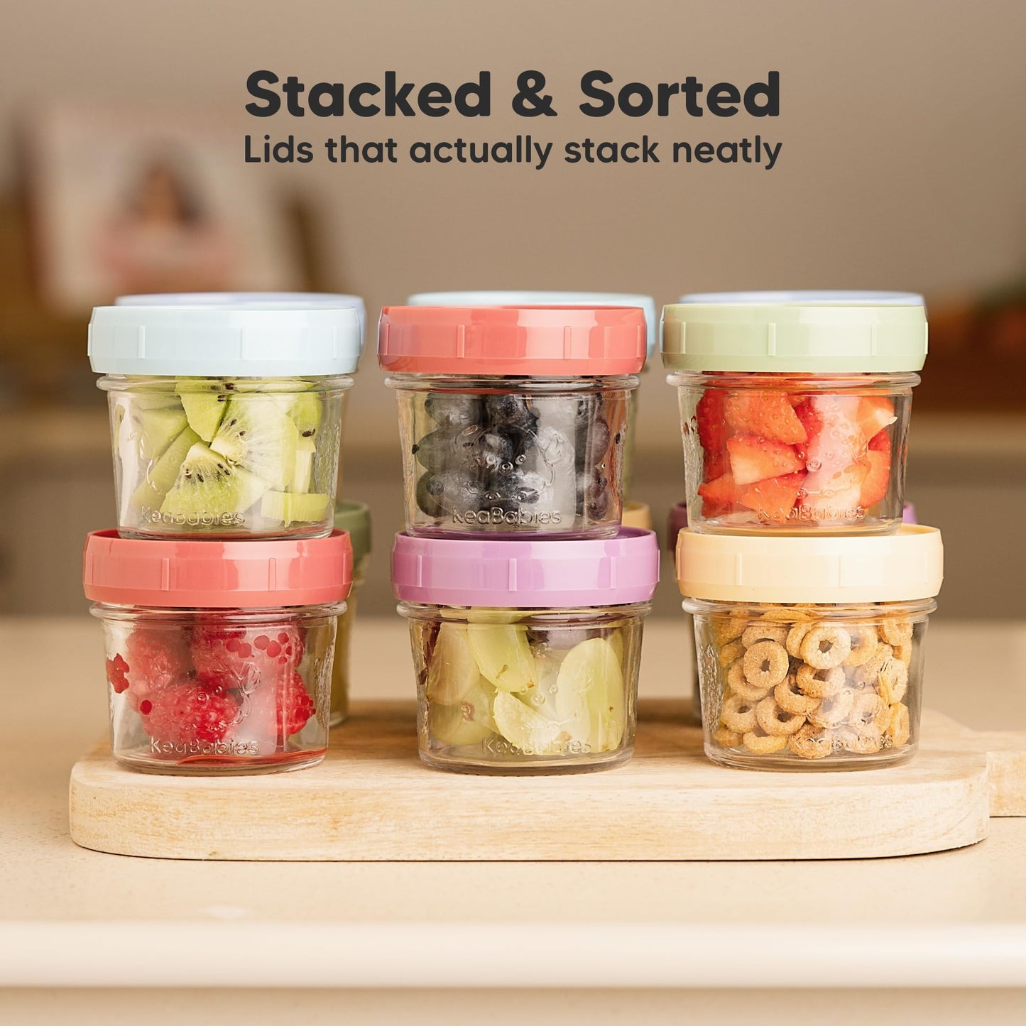 KeaBabies 12pk 4oz Glass Baby Food Containers with Lids - Leak-Proof, Microwavable Small Glass Jars, Baby Purees & Toddler Snack Storage Containers, BPA-Free, Dishwasher & Freezer Safe (Nord)