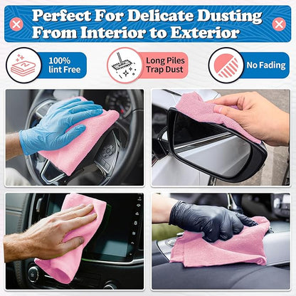 FIXSMITH Microfiber Cleaning Cloth, Shop Towels Bulk, 24 Pack Pink Microfiber
