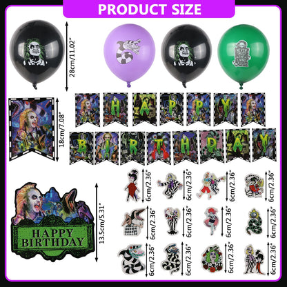 Horror Birthday Party Decorations, Halloween Birthday Party Supplies Decorations Set Include Banner, Balloons, Cake Toppers and Cupcake Toppers for Home Classroom Decor