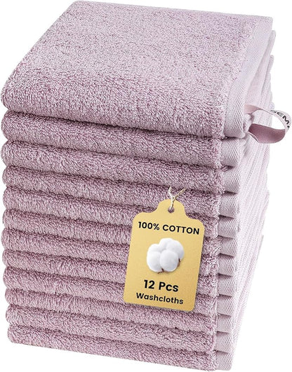 SEMAXE 100% Cotton Washcloths 12-Pack, 13 × 13 Inch Soft Luxury Face Towels –