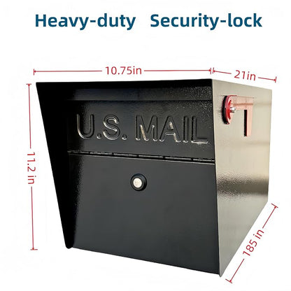 Mailbox,with Mounting Post,Comes with 4 Keys, Mailboxes for Outside,Locking Mailbox,Large,Black,Metal Mail Box,Heavy Duty,