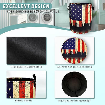 American Flag Laundry Hamper Colorful Retro Flag Laundry Basket