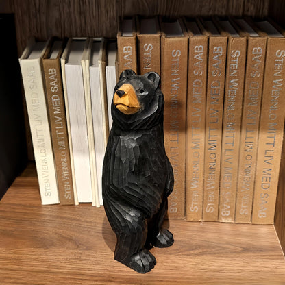BEAULEMNA 7.5’’HHand Carved Wooden Standing Black Bear Figurine North American Black Bear Figurine for Home Decor Unique Presents and Collectibles