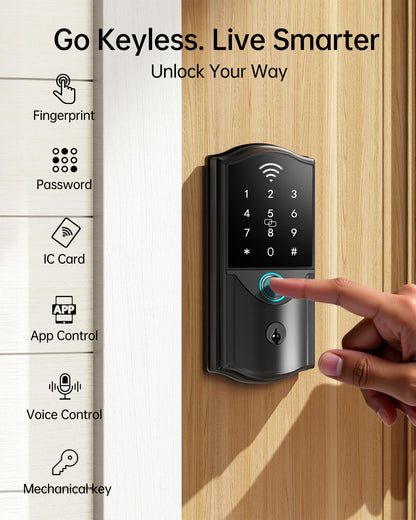 WiFi Smart Lock for Front Door – Firstriver Keyless Entry Electronic Deadbolt with Biometric Fingerprint & Digital Keypad Built-in Wi-Fi App Control Auto Lock Compatible with Alexa & Google Assistant
