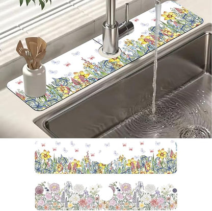 2 Pack Butterfly Floral Sink Splash Guard Faucet Mat Rose Lily Tulip Peony