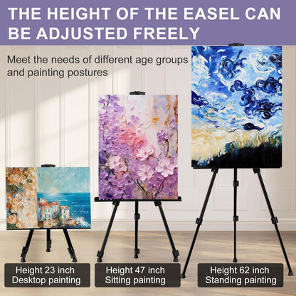 AROIC10 Pack Painting Display Easel Stand Portable Adjustable Metal Tripod Artist Canvases Height from20to66Inch Extra Sturdy forTable-Top/Floor Painting, Drawingand Displaying,Black with10StorageBag