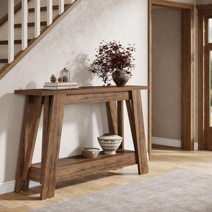 Tribesigns 41.3" Farmhouse Console Table, 2-Tier Wooden Entryway Table with Storage, Rustic Narrow Behind Couch for Living Room, Hallway, Foyer, Rustic Brown