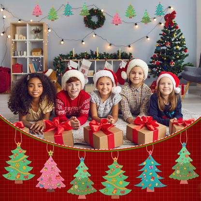 Blueweenly 24 Sets Christmas Craft Painting Kits for Kid DIY Wooden Christmas Tree Ornaments with Greeting Cards to Paint Cutouts Crafts Decorations Art Craft for Classroom Holiday Activities Party
