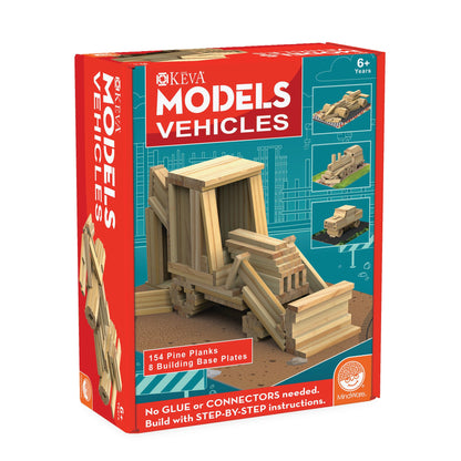 MindWare KEVA Models Vehicles - 154 Wooden Building Planks & Step-by-Step Instructions to Build Iconic Vehicles
