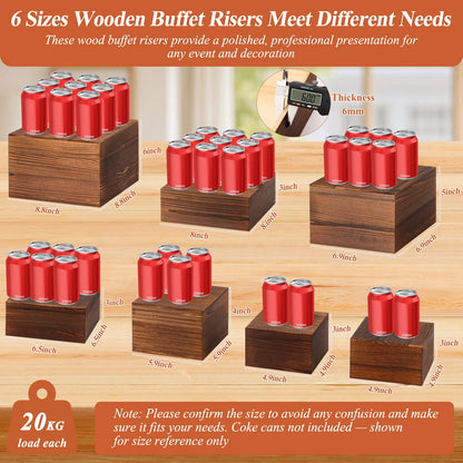 Qinzave 7 Pack Wooden Risers Display Stands with Acrylic Maker Pen and Mini Sign, Food Risers for Buffet Table Shelf Display Stand for Party Catering Dessert Cupcake Jewelry