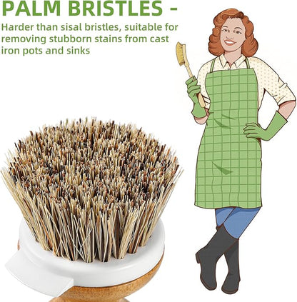 SUBEKYU Dish Brush, Bamboo Dish Scrubber Brush Set