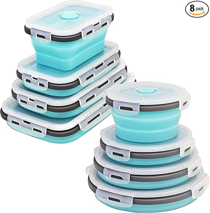 8 Collapsible Food Storage Containers, Silicone Collapsible Food Storage