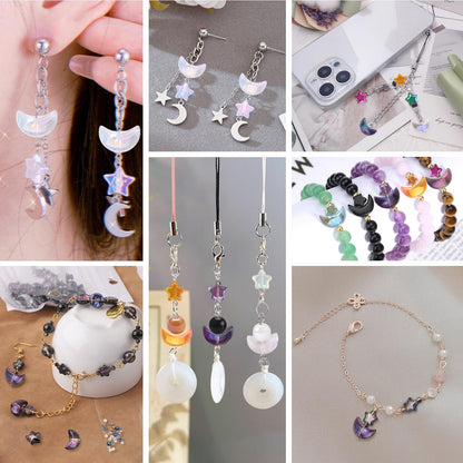 KINGSHINE 620pcs Mixed Star Moon Glass Beads for Jewelry Making, Shaped Star Moon Spacer Beads with Glass Seed Beads for DIY Supplies Bracelets Necklaces Earrings