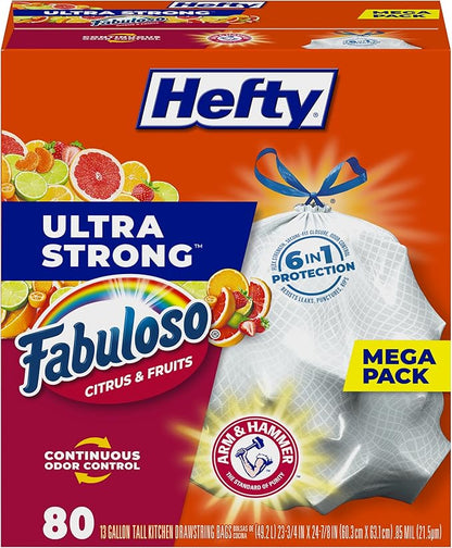 Hefty Ultra Strong 13 Gallon Trash Bags, Tall Kitchen Trash Bags 13 Gallon Size