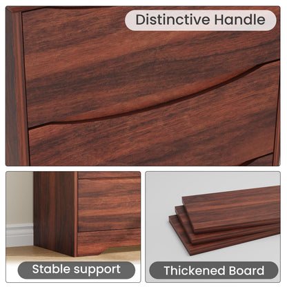 Garvee Wooden Dresser with 3 Drawers, Tall Modern Closet with Deep Storage, Large Chest of Drawers with Wide Top, Long Storage Dresser for Bedroom, Living Room, Hallway, Kids Room, Red Walnut