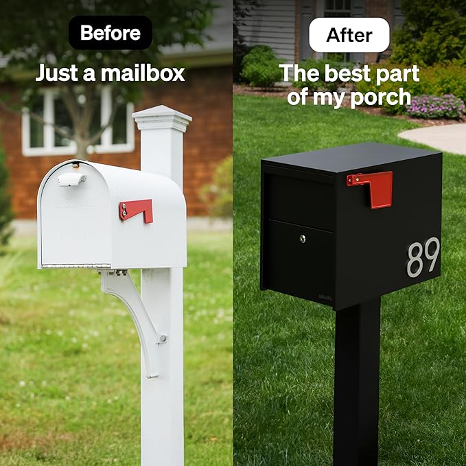 Adoorn Lockable Post Mount Mailboxes for Outside - Large Anti-Theft Locking Mailbox for Packages and Letters - Weatherproof Construction - Durable Steel - 15.5" H x 12" W x 18.5" D - Black