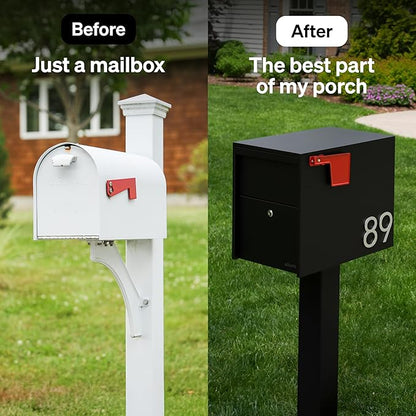 Adoorn Lockable Post Mount Mailboxes for Outside - Large Anti-Theft Locking Mailbox for Packages and Letters - Weatherproof Construction - Durable Steel - 15.5" H x 12" W x 18.5" D - Black