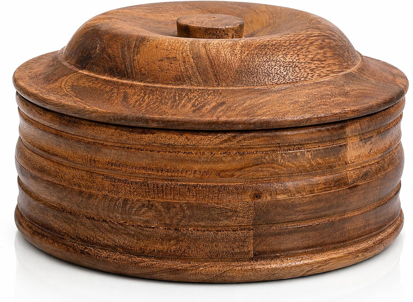 Handcrafted Wooden Mexican Tortilla Warmer Basket Indian Chapati Roti Bread Holder Box Pancake Keeper Serveware Hot Pot Casserole Dish With Lid Home Kitchen Dining Decor, Natural Brown, 9 x 4.5 Inches