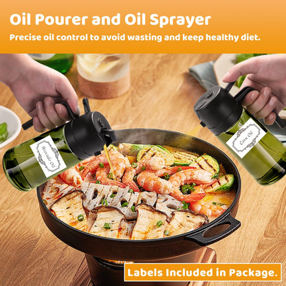 Oil Sprayer for Cooking, Big Capacity 550ml/19oz Oil Sprayer and Oil Pourer for Kitchen, Glass Olive Oil Dispenser Bottle for Cooking, Salad, Barbecue, Air Fryer