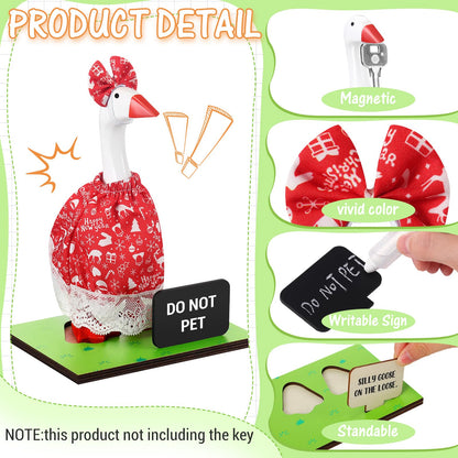 AceOrbit 19 Pcs Holiday Magnetic Goose Key Holder with All Season Outfits 4th of July 250th Anniversary Resin Desk Geese Statue with Writable Interchangeable Sign Chalk for Home Table Decor(Classic)