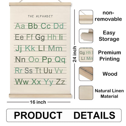 HRQKO Alphabet Numbers Poster Hanger Frame Set of 2, Nursery Wall Decor, Boho ABC Poster Wall Art with Wooden Frames, Sage Green Alphabet Banner Wall Hanging Decor for Toddler Playroom, 16x24 inch