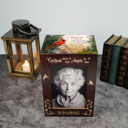 CHIEMOT - Wooden Cremation Urns with Photo Frame for Human Ashes Adult Female Male, Wood Urns Box and Casket, Funeral Decorative Urn with Picture for Adults Up to 200 lbs (Large, Cardinal)