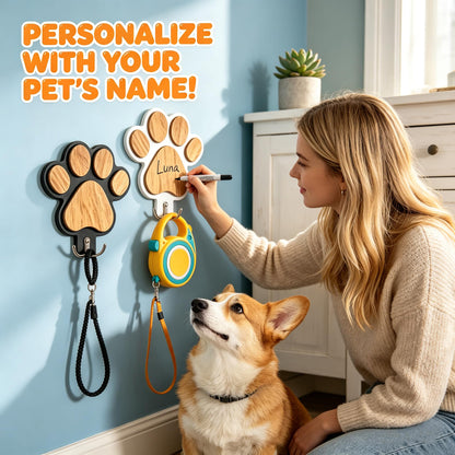 Chwsssgy 2PC 3D Wooden Dog Paw Leash Holder for Wall, Set of 2 Rustic Dog Harness & Key Organizer, Decorative Pet Paw Hooks for Leashes, Collars & Coats, Ideal Pet Lover Gift for Entryway & Mudroom
