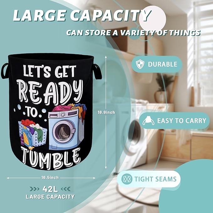 Let's Get Ready to Tumble Laundry Hamper Funny Text Laundry Basket