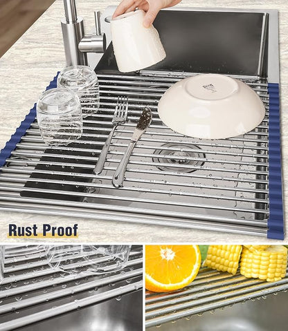 Tomorotec 21" x 15.5" Roll Up Dish Drying Rack Over Sink Drying Rack Sink Cover