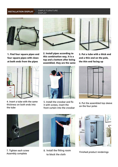 Madamera Clothing Store Fitting Room, Movable Square Changing Room, DIY Temporary Locker Room with Shading Curtain and Hook Up, Privacy Screen Partition for Office Outdoor Activity and The Mall