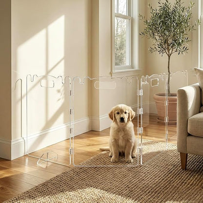 Acrylic Dog Gate, 31in Tall Freestanding Clear Pet Gate for Doorways, Transparent Clear Dog Gate Indoor for Large Openings & Stairs, Foldable Pet Gate for Dogs (4 Panel - 80'' W x 31'' H)