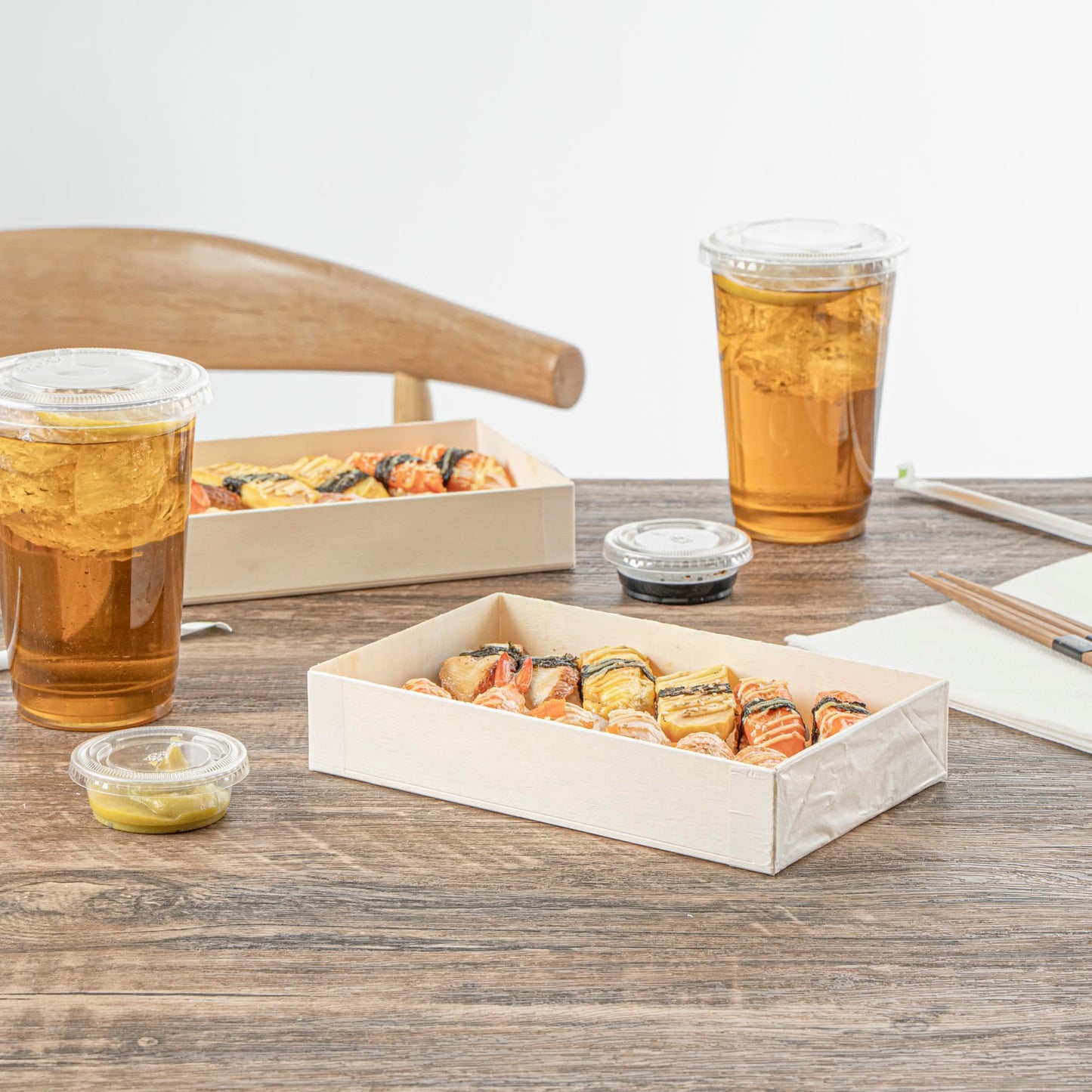 Restaurantware Wooden Bento Boxes 100 Pack of 7.9" x 4.8" Foldable Wooden Take Out Containers Sustainable Freezer-Safe Japanese Style Rectangular Lunch Boxes for Office, Camping, Sushi, Potluck
