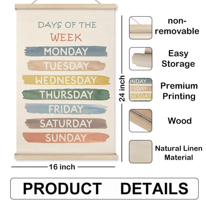 HRQKO Boho Week Month Decor Poster Hanger Frame Set of 2, Educational Posters, Preschool Wall Art with Wooden Frames, Boho Classroom Wall Hanging Banner Decor for Toddlers Room Playroom, 16x24 inch