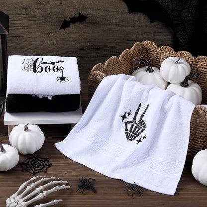3 Pcs Halloween Hand Towels for Bathroom, Boo Ghost Black White Embroidered