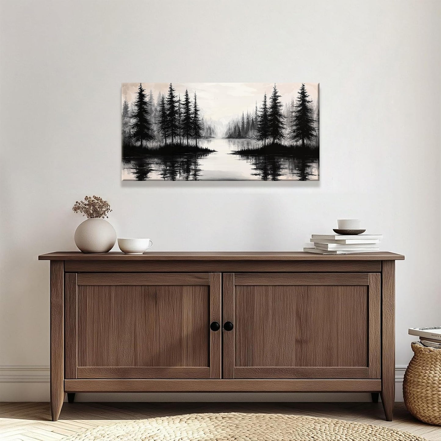 QSQ Canvas Art Wall Decor Print Modern Landscape Wall Art For Bedroom Modern Office Home Wall Decorations Forest River Landscape Paintings Pictures Artwork Aesthetic 20 X 40 In