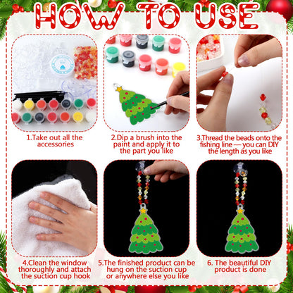 Beeveer 30 Sets Christmas Suncatcher Crafts DIY Window Paint Art Kit Snowman Gingerbread House Creative Xmas Window Ornament for Christmas Holiday Seasonal Home Activities Party Project