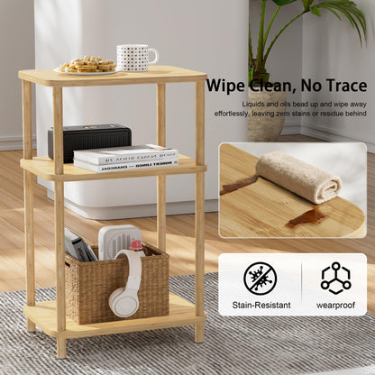 SANLUCE Bamboo End Table, Side Table for Small Space with Storage Shelf, Small Table Stand, Narrow Wooden Bedside Table Nightstand, Toolless Assembly, for Nursery, Living Room, Bedroom, Natural