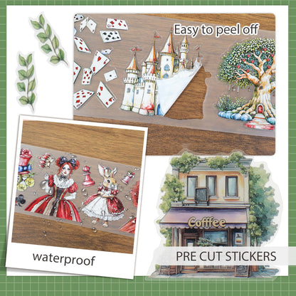 Snycler Pre-Cut Fairy Tale Themed PET Washi Tapes - Vintage Aesthetic Tape Stickers for Journaling, Scrapbooking, Junk Journals, Crafts, Planners - 4 Rolls
