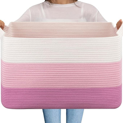 OIAHOMY Extra Large Blanket Basket, 95L Cotton Rope Woven Laundry Basket